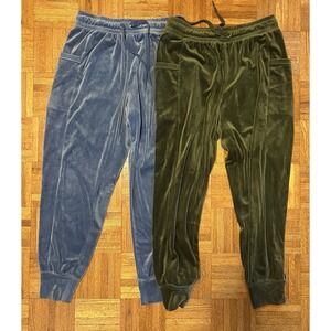 Velvet Track Pants in Blue and Green